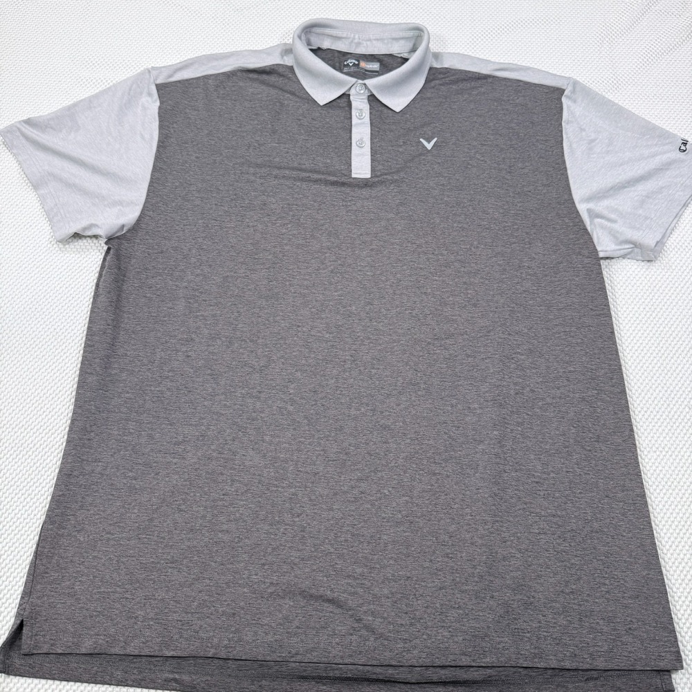 Callaway Polo Shirt Mens XXL Tall Gray Heather Colorblock Golf Opti-Dri